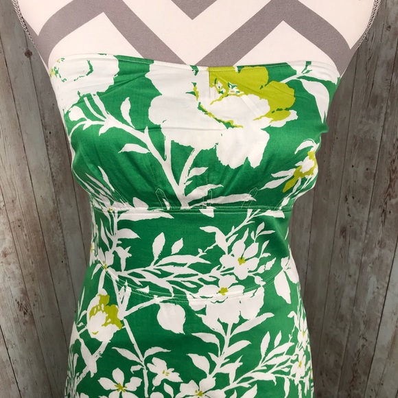 J. crew sz 4 green floral strapless a-line dress - Picture 3 of 8